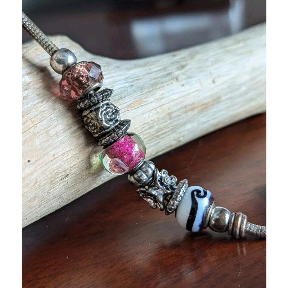 Brighton Charm Holder Slide Bracelet Barrel Beads Spacers Venetian Glass Silver